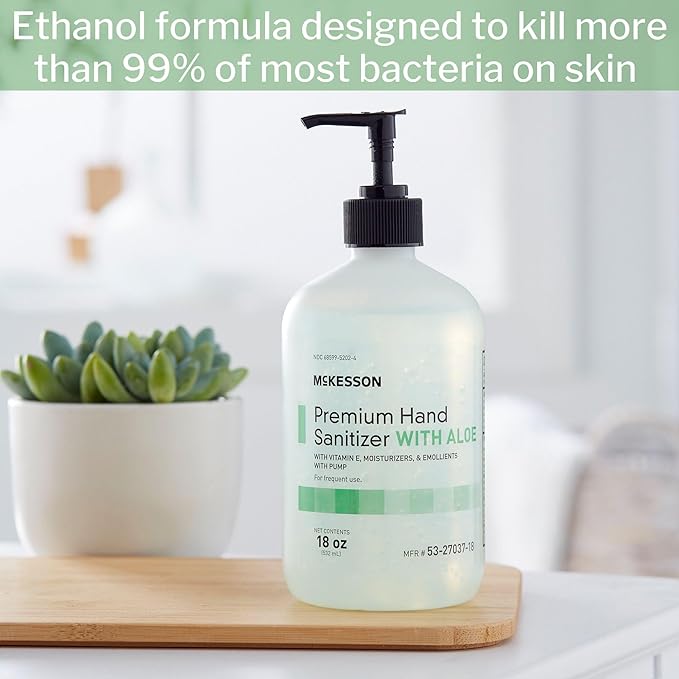 McKesson Hand Sanitizer with Aloe, 18 oz Pump Bottle [Pack of 3] - 70% Ethyl Alcohol, Spring Water Scent, No-Rinse Sanitizing Gel with Vitamin E and Moisturizers, Medical-Grade