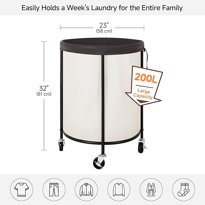 StorageWorks Rolling Laundry Basket, Laundry Hamper with Wheels, Laundry Room Organization and Storage, Dirty Clothes Cart for Bathroom, Bedroom, Beige