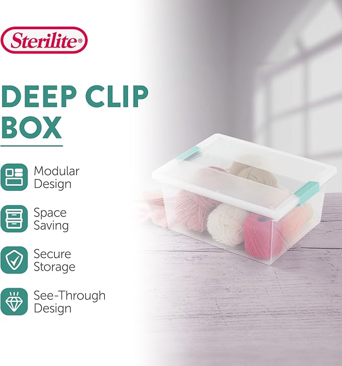 Sterilite 8-Pack Clip Box, Stackable Clear Plastic Bins with Latching Lids, Deep - Writing, Arts or Crafts Supplies Storage Containers for Home, Office, Classroom and Workshop Organization