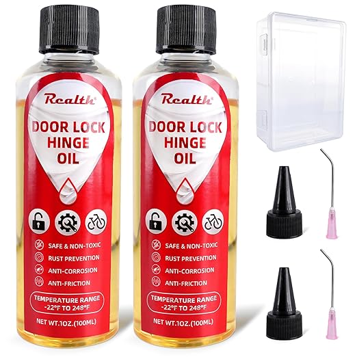 Realth Squeaky Door Hinges Lubricant -Garage Door Lube for Metal Parts, Locks, Chains, Keyholes - Long-Lasting, Non-Toxic, Rust-Resistant Liquid Oil with Precision Oiler Needle (100ml*2Pack)