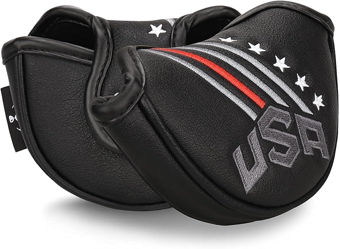 BIG TEETH Putter Cover Mallet Putter Cover Half Mallet Small Golf Headcover, Mini Club Head Protector Magnetic Closure Black Leather for Odyssey White Hot #5 Golf Rossie Tour Edge Chipper etc
