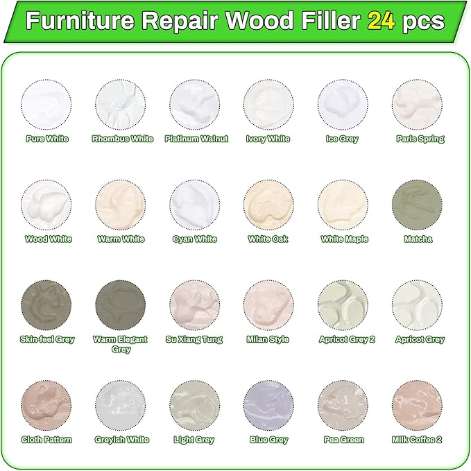 Wood Furniture Repair Kit,24 Colors Wood Fillers,Scratch Repair Covers & Removers for Repairing Scratches,Cracks,Dings and Holes in Cabinets, Cut Panels(White Series)