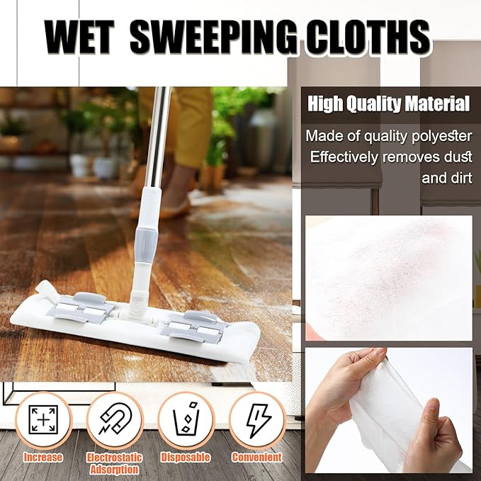 200 Counts Sweeper Wet Mopping Cloths 17.7 x 11.8'' X Large Wet Mop Pads Refills XL Disposable Floor Wipes Duster for Sweeping Scrubbing Cleaning Dry Wood Hardwood Tile