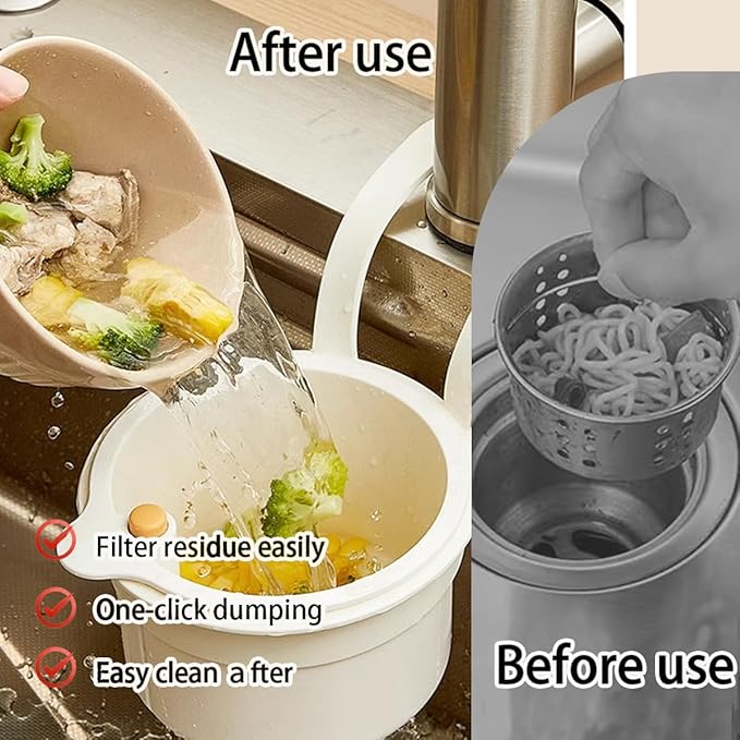 Sink Strainer Basket, Hanging Kitchen Sink Strainer Basket, Press to Dump, Easy Installation, Food Fruit & Vegetable Drainer Rack, Corner Waste Collector (White)