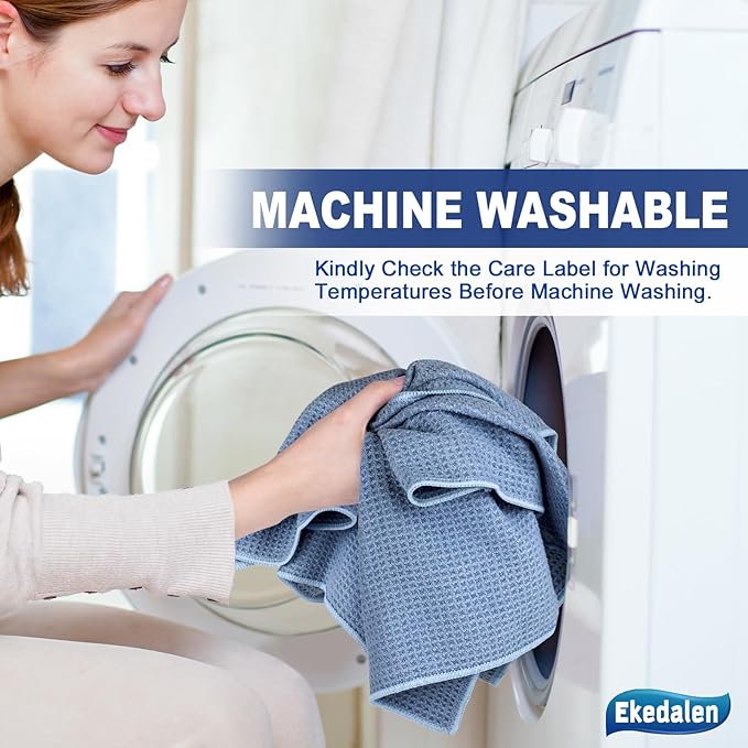 Microfiber Cleaning Cloth Waffle Weave for Dusting Absorbent Towel Quick Drying Dust Rags Household Kitchen, Lint Free Streak Free, 6 Pack,12 x 12 Inches, Blue