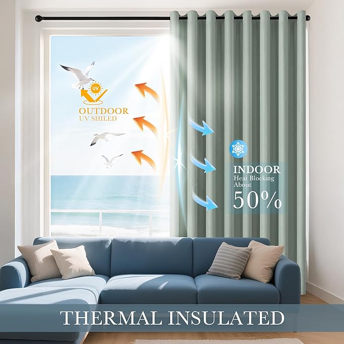 PONY DANCE Sage Green Blackout Curtains for Living Room - Thermal Insulated Window Treatment Panels, Room Darkening Blackout Drapes for Bedroom, 42 x 60 Inch, 2 Panels