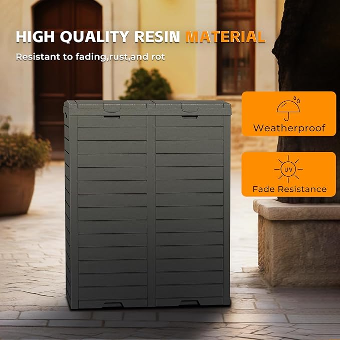 62-Gallon Outdoor Trash Can with lid, Waterproof, UV-Resistant Resin Garbage Can, Lockable Lid and Drip Tray, Animal-Proof, for Patio, Kitchen, Backyard and Deck