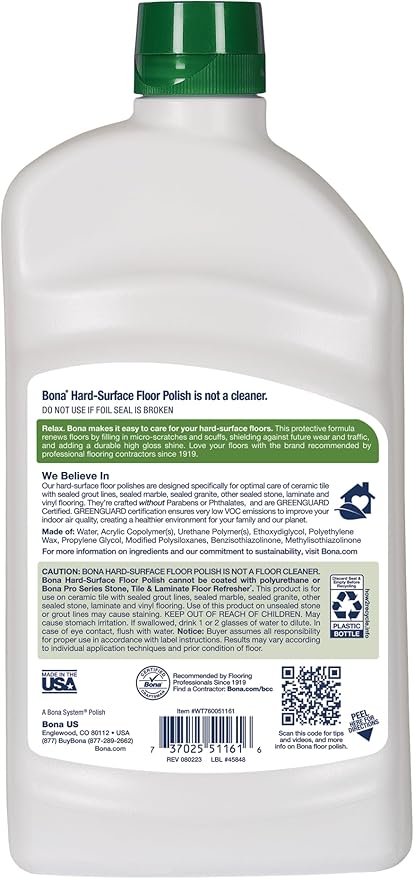 Bona Multi-Surface Floor Polish - 32 fl oz - High Gloss Shine - Protects and Renews Stone, Tile, Laminate, and Vinyl Flooring - Covers 500 sq ft