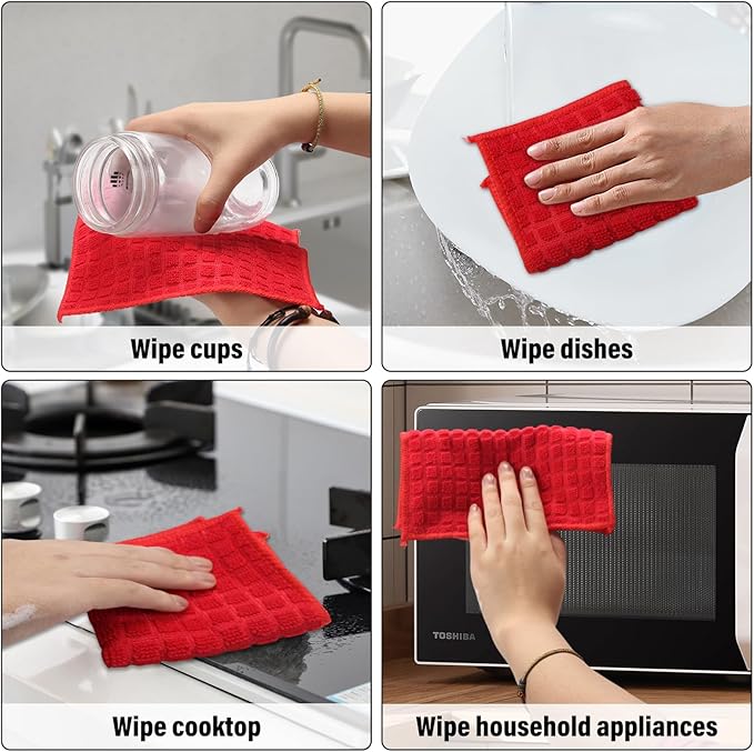 Dish Rags for Washing Dishes 8 Pack Multipurpose Wire Miracle Cleaning Coths Non-Scratch Wire Dishwashing Rag Lint Free Microfiber Cleaning Cloth for Kitchen Windows (Red)