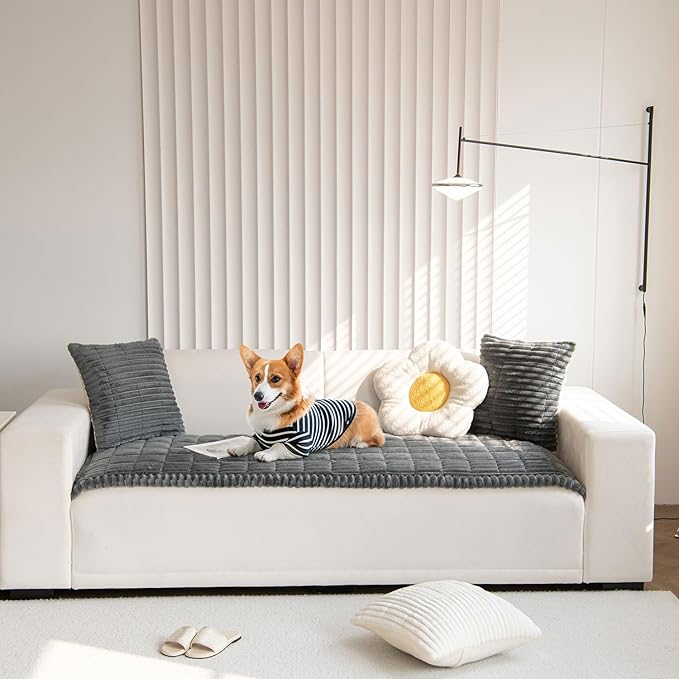 OTOB Couch Cover for Dogs Washable, Non Slip Plush Sofa Covers for 3 Cushion Couch, Fuzzy Pet Friendly Mat Bed Furniture Protector Sofa Slipcover, All Seasons (Dark Gray, 27.6" x 70.9")