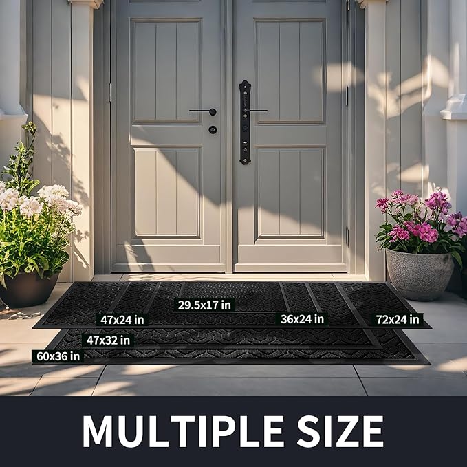 Yimobra Front Door Mat Outside Entrance 29.5x17, Waterproof Heavy Duty Outdoor Mats for Front Door, Non Slip Rubber Entry Mat for Garage Patio, Black