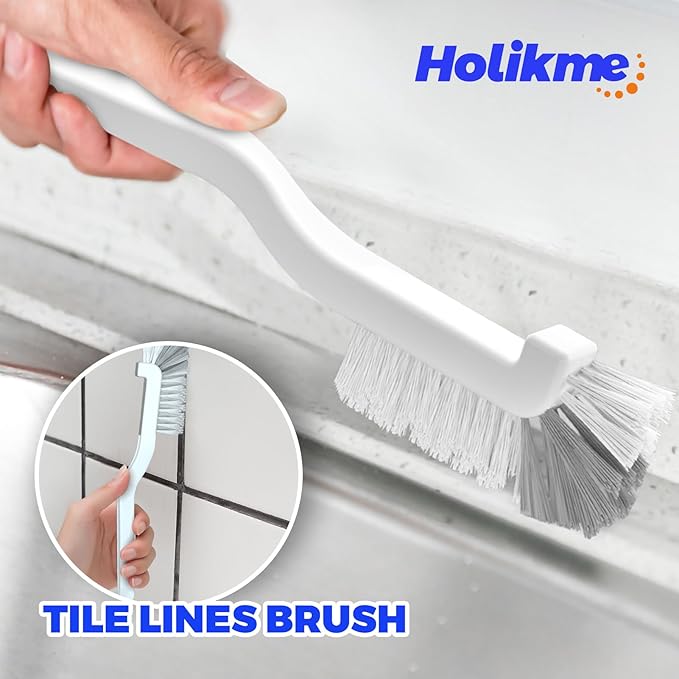 Holikme Cleaning Brush Set, Scouring Pad for Cleaning, Groove Gap Brushes for Pot, Pan, Kitchen Sink, Wire Brushes (White)
