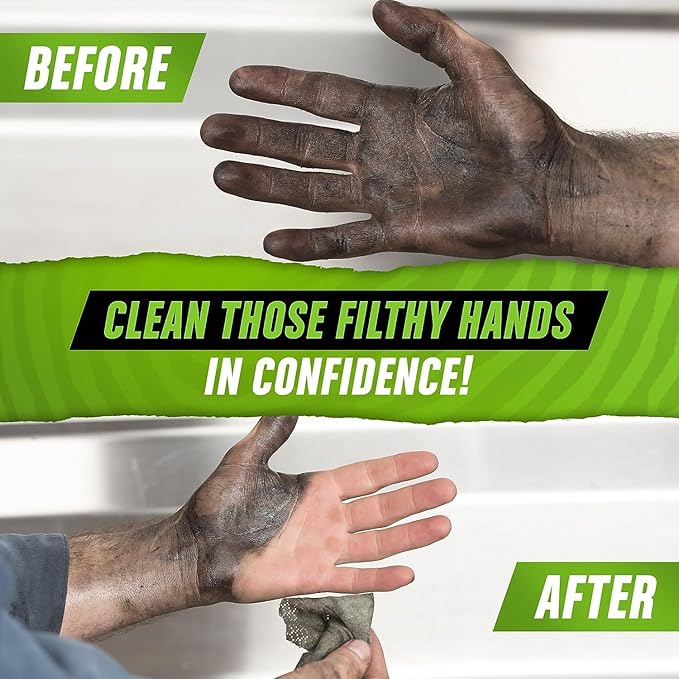 Grip Clean Heavy Duty Hand & Tool Cleaning Wipes – Waterless Hand Cleaner for Mechanics, Garage & Shop Use – Dual-Sided Grease, Oil & Paint Remover Wipes with Citrus Scent - 30ct (6 Pack)
