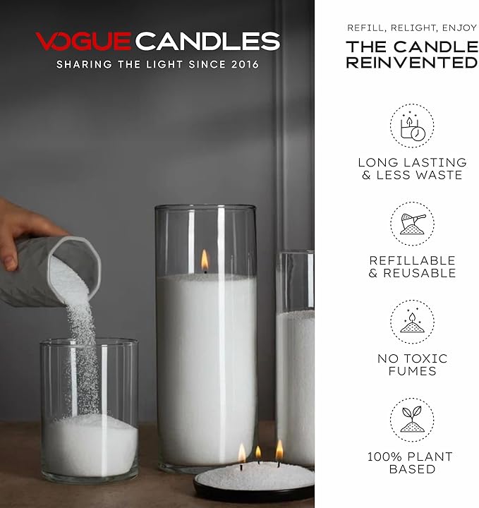 Vogue Candles Granulated Wax Refill - 1lb Plant-Based Granules Pack With 10 Clean Burning Wicks - Long-Lasting Luxury Sand Wax for DIY Candle Making