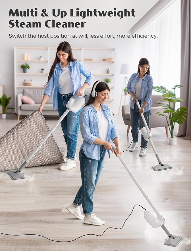 10-in-1 Steam Mop with Detachable Handheld Steamer, Multi & Up Steam Cleaner for Home with 350ml Tank, 10s Heat-Up, 2-Level Control, Lightweight and Multi-Surface Steamer for Floors, Carpets, Tiles