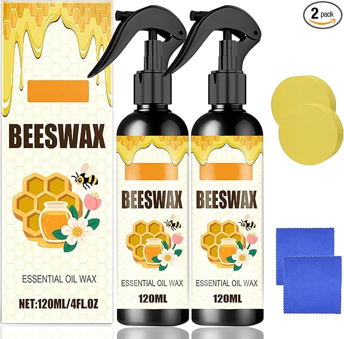 2PCS Beeswax Spray,Natural Furniture Polish,Beeswax Spray Cleaner, Wood Polishing for Furniture,Living Rooms,Kitchens,Tables, Cabinets