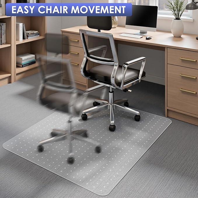 Kuyal Office Chair Mat for Carpet, 46x55 Clear Heavy Duty Computer Chair Mat, Under Desk Protector Carpeted Floors Mat, Easy Chair Movement,Ship Flat