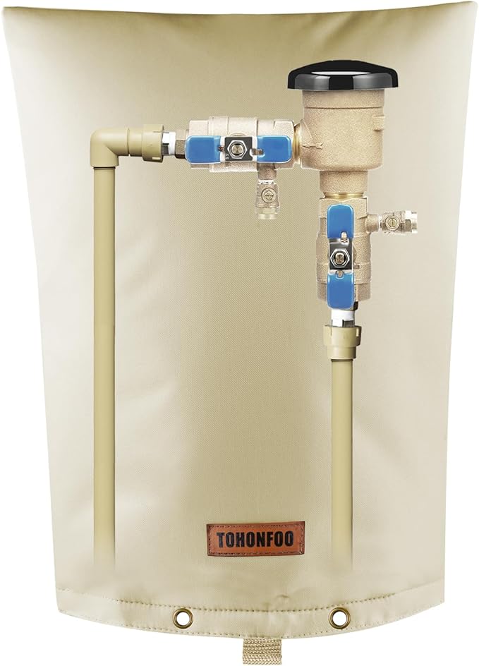 Backflow Preventer Pipe Insulation Cover (5°F) - Irrigation Sprinkler Valve Insulated Pouch - Water Well Pump Cover - Sturdy 5 Layers for Winter Freeze Protection, 10" W x 20" H, Beige