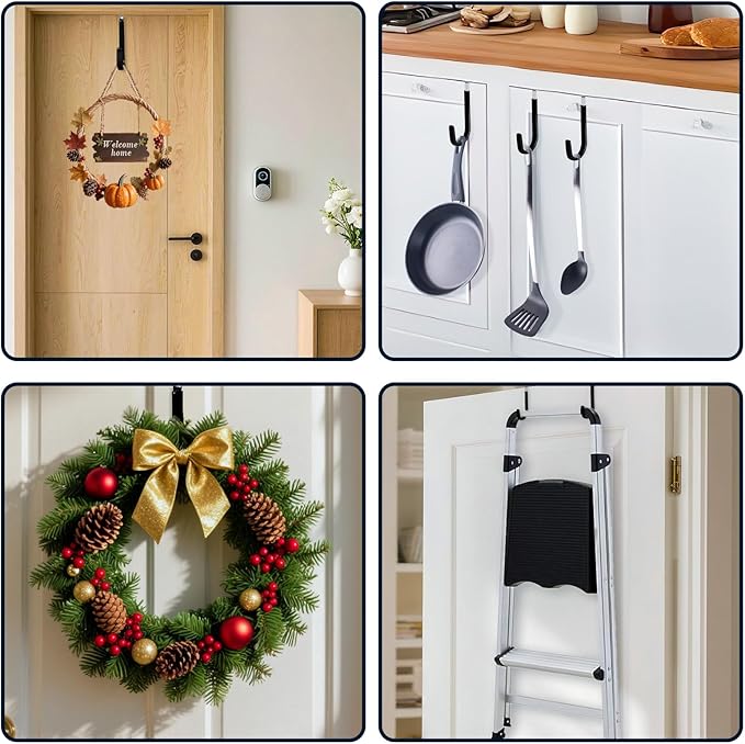 HOOSUN 4 Pack Over The Door Hooks,4.96In Hooks for Hanging Heavy Duty Door Hanger,Towel Hanger Hook Holders,Hangers Hook for Hanging Clothes,Towels,Hats,Coats,Bags (Black)
