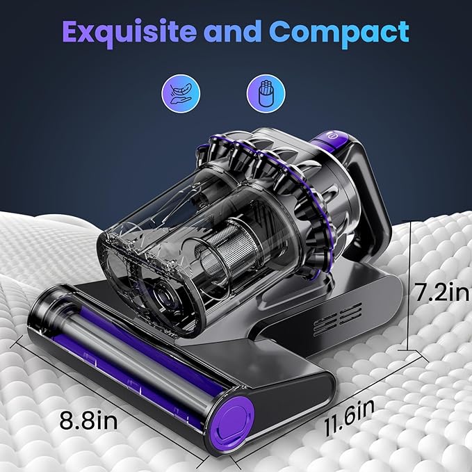 Mattress Vacuum Cleaner, 16Kpa Bed Vacuum Vleaner 253.7nm UV-C Light, 145°F Heat, HEPA Filter & Ultrasonic, Versatile Handheld Vacuums for Bed, Sofa, Couch, Crib (Corded,600W)