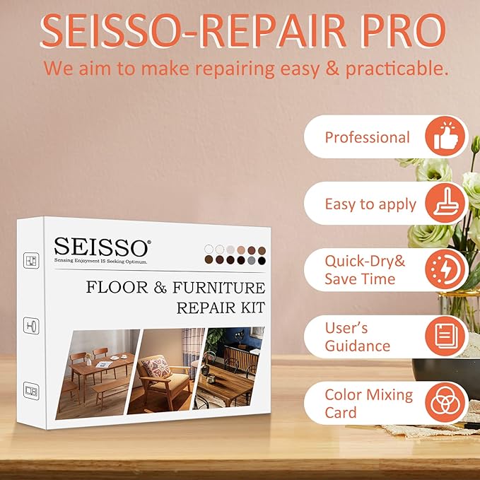 SEISSO Wood Scratch Repair Kit, 12 Colors Wood Filler Putty for Scratches Furniture Markers Touch Up Vinyl Floor Repair Kit - Restore a Finish, Cover Hardwood Scratches, Cracks, Hole, Table, Door