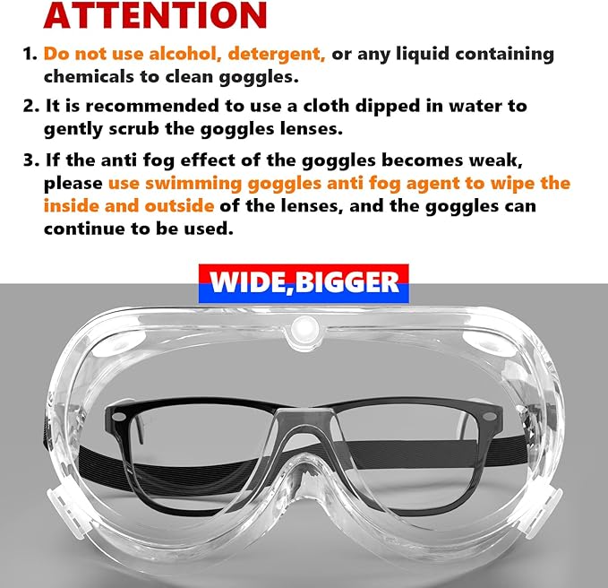 Super More 10PCS Anti-Fog Protective Safety Goggles Clear Lens Wide-Vision Adjustable Chemical Splash Eye Protection Soft Lightweight Eyewear
