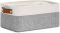 DULLEMELO Small Collapsible Fabric Basket for Organizing, Shelves, Closets, Laundry, Nursery, Decorative Gift Basket (White & Gray)