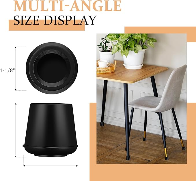 1-1/8” Round Rubber Chair Leg Tips Caps, Chair Leg Floor Protectors, Non-Slip Chairs Legs Caps, Stool Feet Protectors Cap, Folding Metal Chairs Legs Tip Replacement (Black, 8 Pack)