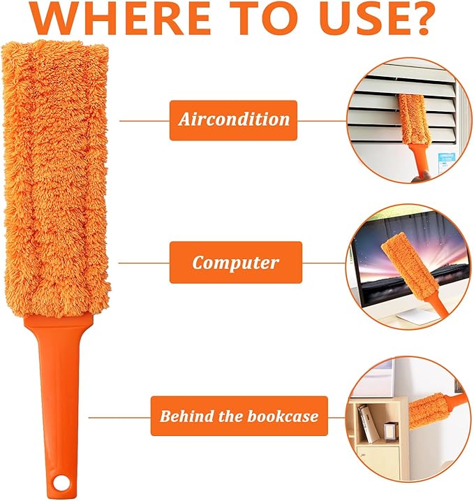 4 Pack 15 inch Reuseable Microfiber Feather Duster, Blind Duster, Gap Duster, Removable and Washable Head, Cleaning Tool for Window, Blind, Car, Wall, Dead Corner Gap, Furniture, Sofa, Screen