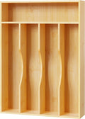 Bellsal Utensil Organizer 10 Inch Silverware Tray for Drawer Utensil Holder Cutlery Organizer Kitchen Drawer Organizer 5 Compartment Small Narrow Bamboo