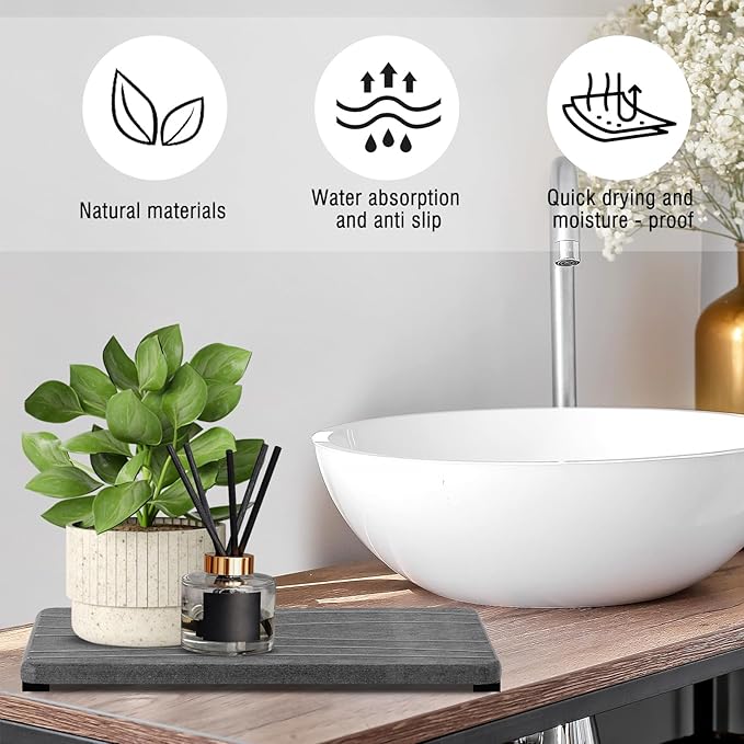 3PCS Water Absorbing Stone Tray, Fast Drying Stone Sink Tray, Stones Soap Trays, Water Absorbent Diatomite Trays, Diatomite Coasters for Kitchen Sink Bathroom Counter, Hand Soap Dish & Holders
