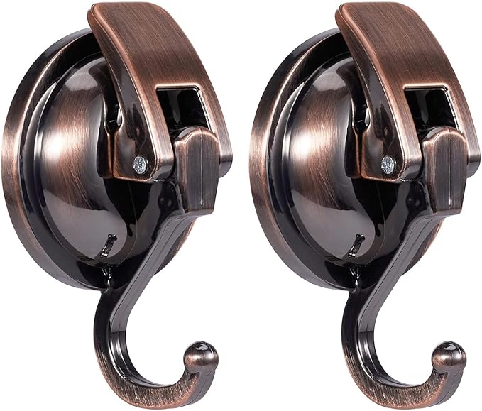 Suction Cup Hooks for Shower, Bathroom, Kitchen, Glass Door, Mirror, Tile – Loofah, Towel, Coat, Bath Robe Hook Holder for Hanging – Waterproof Wreath Hanger (Red Bronze 2Pack)