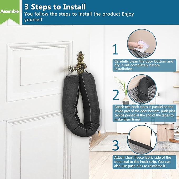 Anze Door Draft Stopper 32 inch Weighted Triangle Draft Stopper Door Air Noise Sound Blocker Warm in Winter and Cool in Summer, Black
