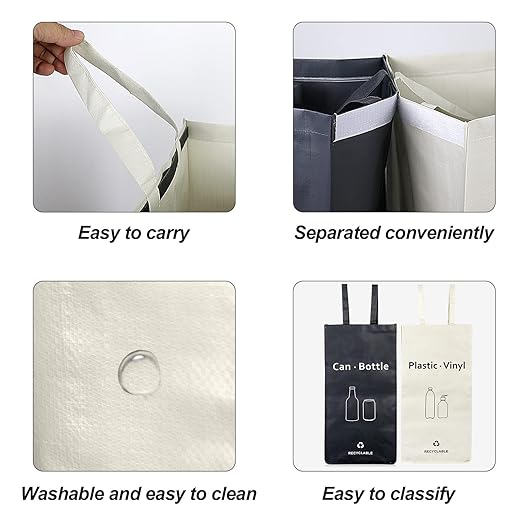 Recycling Bin, Separate Large Recycle Bins for Kitchen - Indoor Home Trash Bin, Recyclable Waste Trash Sorting Organizer, Durable, Washable, Affordable Recycle Bags, 2 Pack