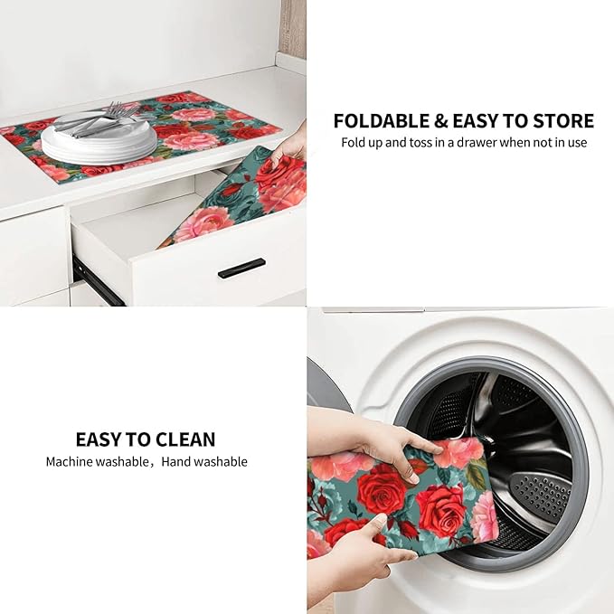 Floral Boho flowers Dish Drying Mat For Kitchen Counter 18 X 24 Inch Absorbent Dish Mat Reversible Drainer Drying Kitchen Mat