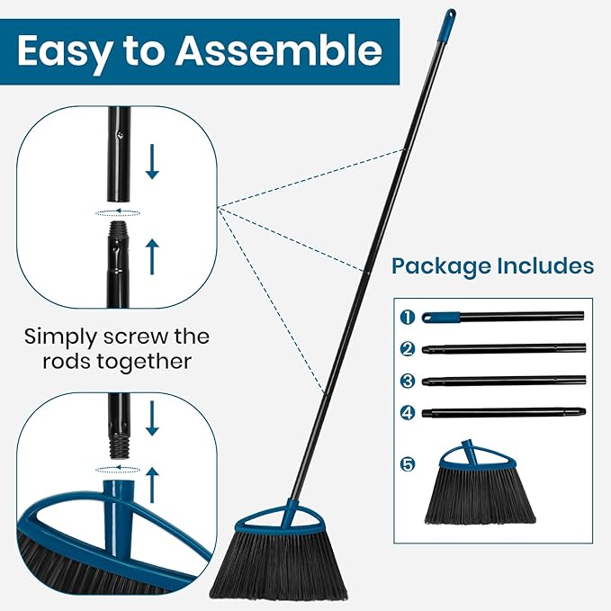 MAVRIZ Outdoor Broom Heavy Duty Angle Broom with 60" Long Handle Stiff Bristle Brooms for Sweeping Indoor, Restaurant, Shop, Garage, Commercial