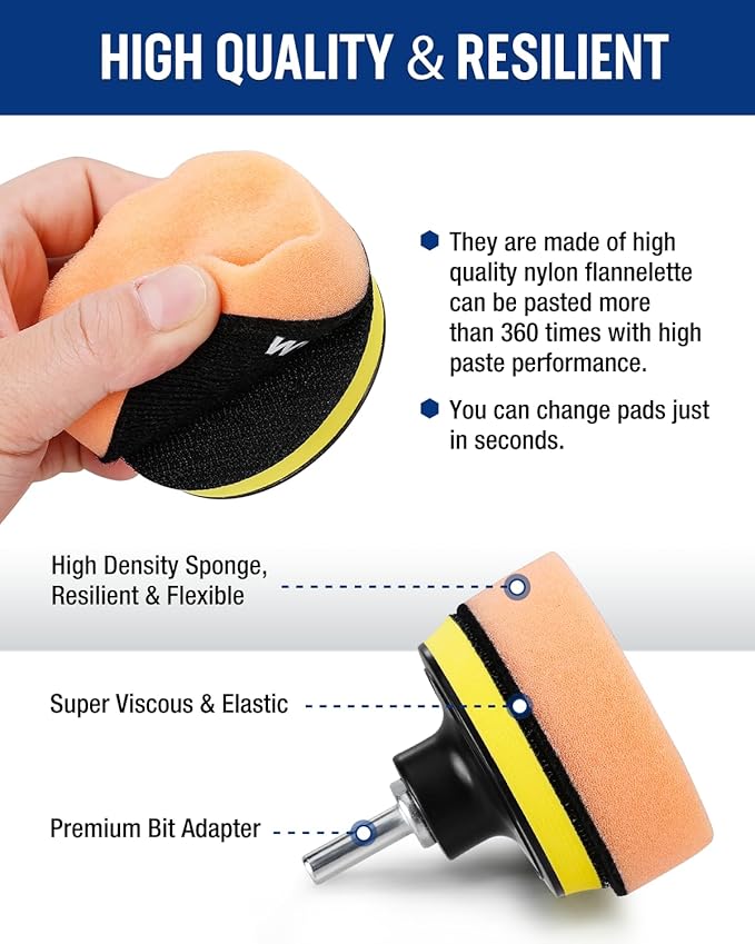 WORKPRO 3 Inch Drill Buffing Pad Kit - 11 Pcs Car Foam Polishing Pads Set, Drill Buffer Polisher Attachment Buffing Kit for Car Polishing, Waxing, Sealing Glaze