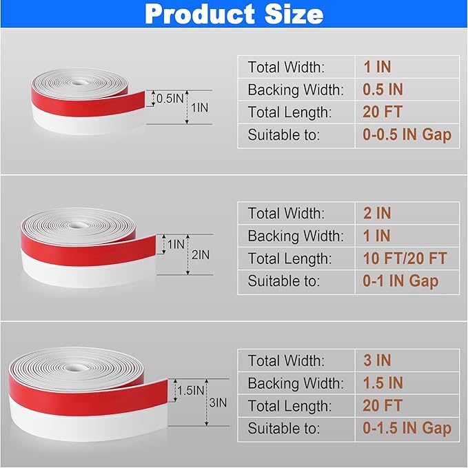 ToLanbbt Weather Stripping Silicone Door Seal Strip 1 in x 20 ft Door Draft Stopper Self Adhesive Door Draft Tape, Side & Bottom Gaps Insulation Strip for Glass Shower Door Sliding Door Window, White
