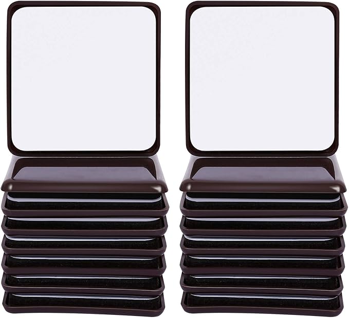 Ezprotekt 16 Pcs Self-Stick Furniture Movers Sliders for Carpet, 2.5 inch Square Self-Adhesive Furniture Moving Pads, Furniture Glides Sliders for Moving Chair Table Desk Bed Sofa Couch (Brown)