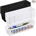 Domensi 12 Pack Slim Plastic Storage Baskets Tray for Organizing 10.25x3.25x2.5 Inch Small Narrow Storage Bins Stackable Drawer Pencil Trays Holder for Desk Garage Cabinet Container (White, Black)