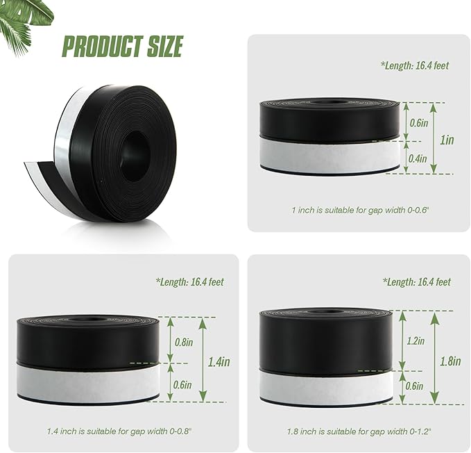 Silicone Weather Stripping Door Seal Strip, 16.4 Feet Self Adhesive Sealing Sticker Sealing Tape for Door Draft Stopper Adhesive for Doors Windows Shower Glass Gaps (Black, Width 45mm)