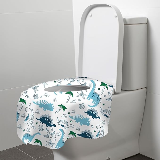 60 Pack Toilet Seat Covers Disposable, Extra Large Waterproof Toilet Cover for Toddlers & Adults, Individually Wrapped Travel Essential Portable Potty Training in Public Restrooms, Trip - Dinosaur