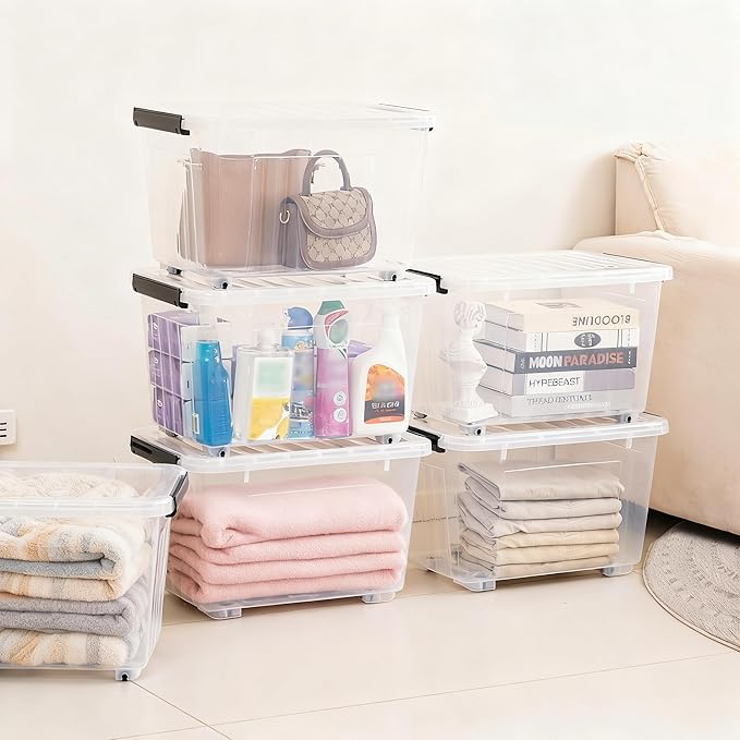Citylife 54 QT Clear Plastic Storage Bins with Lids Stackable and Nestable Storage Boxes with Lids Large Plastic Storage Containers for Garage, Closet, Kitchen, 6 Packs