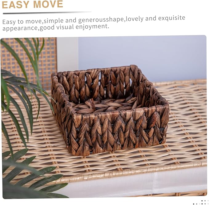 Handwoven Wicker Storage Baskets Set, Natural water hyacinth & Iron Frame | Triple Sizes (Small, Medium, Large) for Home Organizing, Bathroom, Shelves | Woven Baskets for Storage & Decor (Dark Brown)