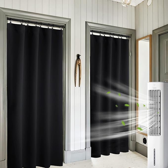RYB HOME Blackout Curtains 84 inches Long 2 Panels Set for Living Room, Thermal Insulating Privacy Curtains & Drapes for Doorway Temporary Door Alternative Accordion Door, W 42 x L 84, Black