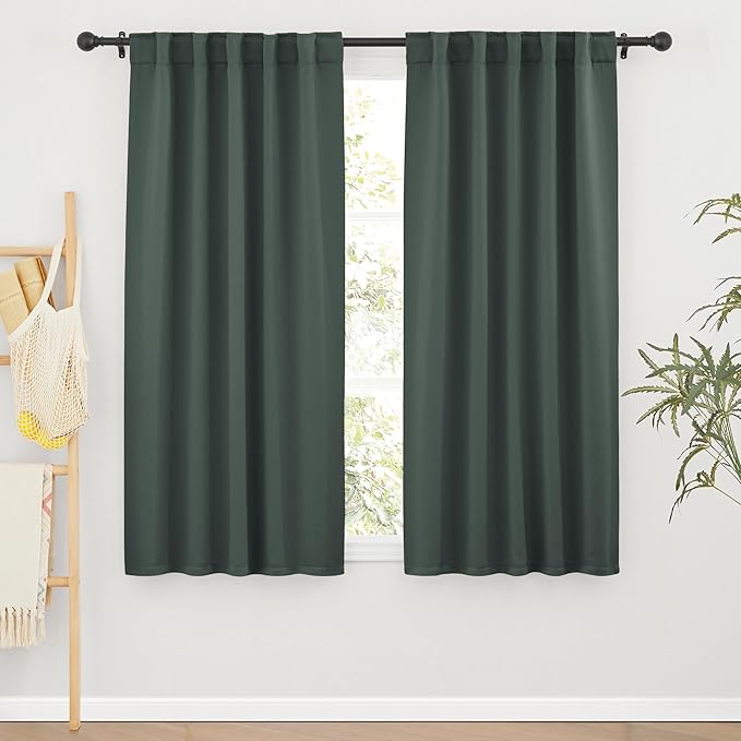 RYB HOME Green Blackout Curtains for Bedroom 63 inches Long - Thermal Insulated Curtains and Drapes Privacy Shades for Living Room Farmhouse Closet, W42 x L63 inch, 2 Panels