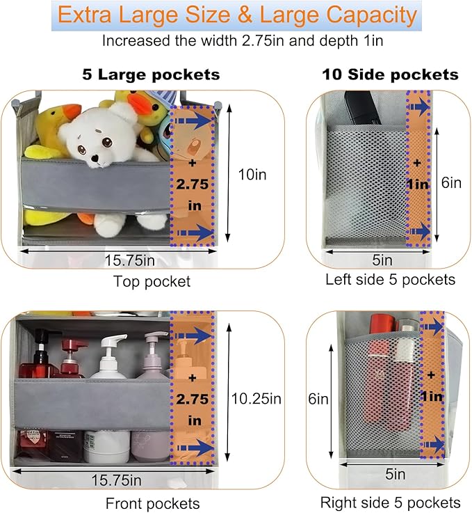 Extra Large Over The Door Organizer Storage 6-Shelves and 12 Side Pockets, Heavy Duty Hanging Door Organizer for Closet Bathroom Bedroom Nursery Pantry, Grey