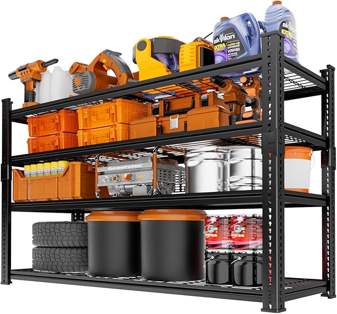 Storage Shelves Heavy Duty 2 PCS, 48"L x 18"W x 60"H Garage Wire Shelving Unit Loads 2640LBS, 4-tier Adjustable Metal Industrial Utility Shelf Rack for Kitchen, Laundry, Pantry, Warehouse, Basement