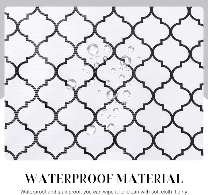 Glotoch Non Slip Shelf Liner 24 Inch Wide, Non Adhesive Drawer Liner, Waterproof Shelf Liners for Kitchen Cabinets/Refrigerator/Wire Shelving/Bathroom/Pantry-Heavy Duty, Durable, White Quatrefoil