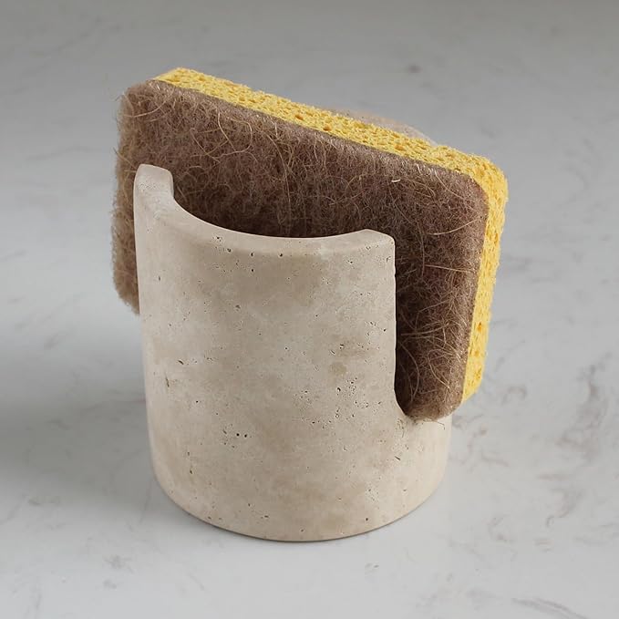 Natural Travertine Sponge Holder for Kitchen Counter, Drying Rack, Sponge Caddy for Sink Organizer